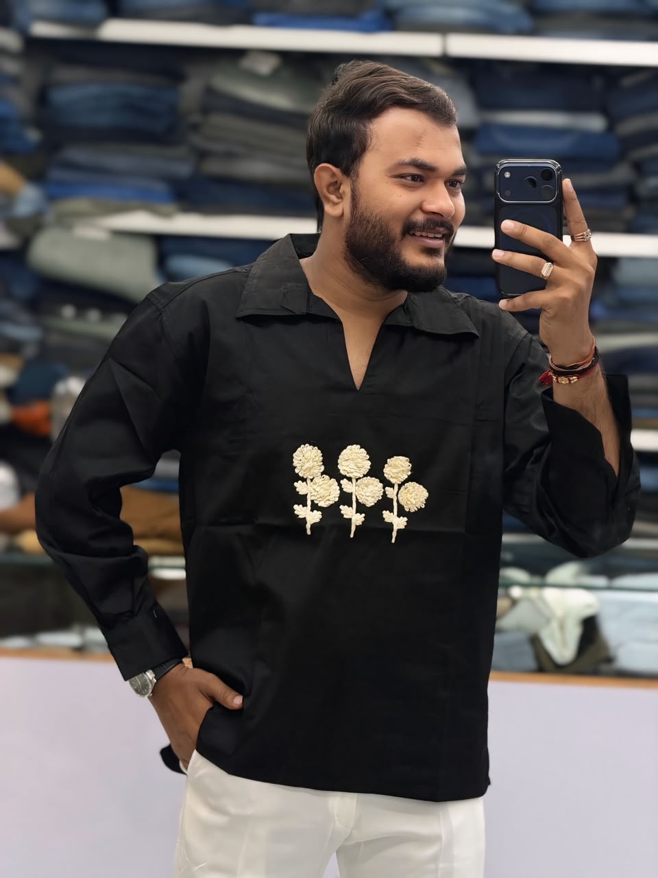 🌸 PREMIUM FLORAL EMBROIDERED SHIRT