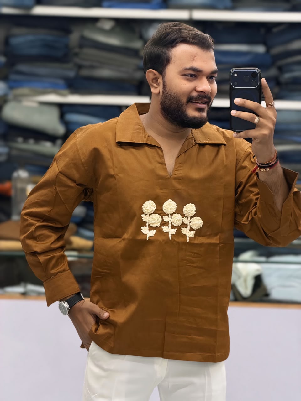 🌸 PREMIUM FLORAL EMBROIDERED SHIRT