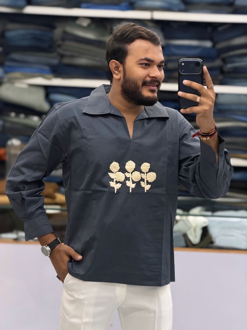 🌸 PREMIUM FLORAL EMBROIDERED SHIRT