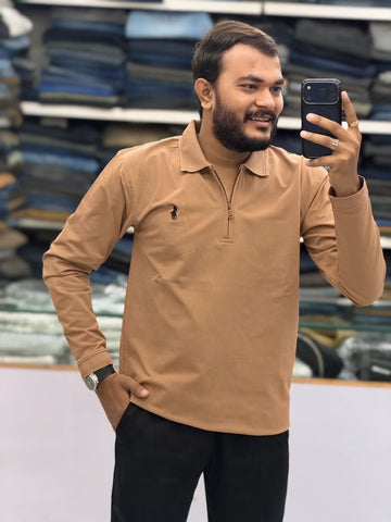 ✨ Premium Ribbed Half-Zip Polo T-Shirt