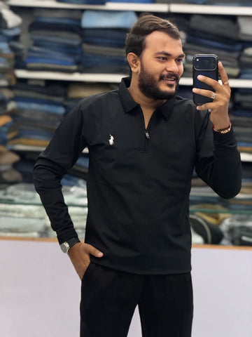 ✨ Premium Ribbed Half-Zip Polo T-Shirt