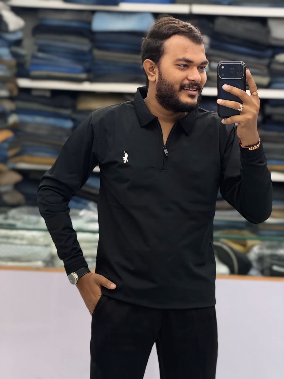 ✨ Premium Ribbed Half-Zip Polo T-Shirt