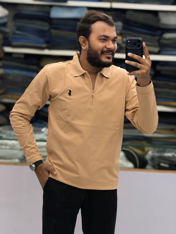 ✨ Premium Ribbed Half-Zip Polo T-Shirt