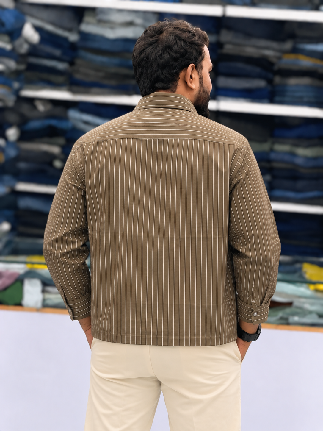 Men's Striped Cotton Kurta Style Shirt – Stylish Casual Ethnic Wear for Men