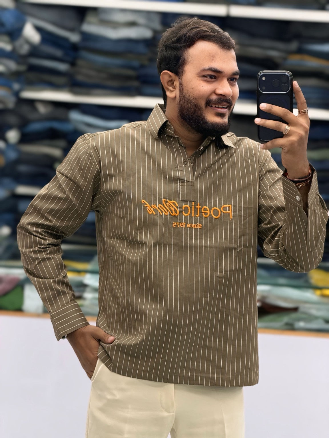 Men's Striped Cotton Kurta Style Shirt – Stylish Casual Ethnic Wear for Men