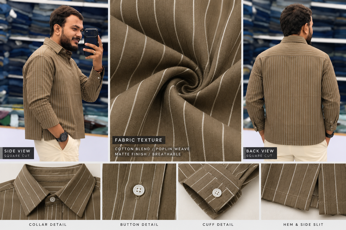 Men's Striped Cotton Kurta Style Shirt – Stylish Casual Ethnic Wear for Men