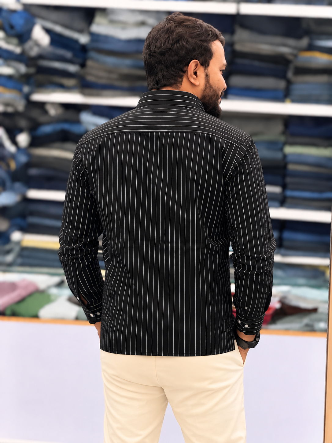 Men's Black Striped Kurta Shirt – Stylish Full Sleeve Ethnic Casual Wear