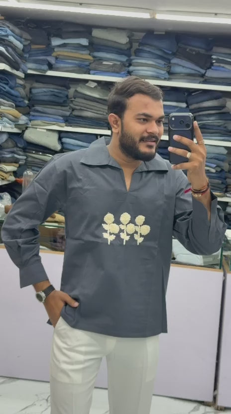 🌸 PREMIUM FLORAL EMBROIDERED SHIRT