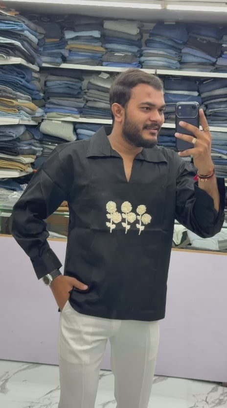 🌸 PREMIUM FLORAL EMBROIDERED SHIRT