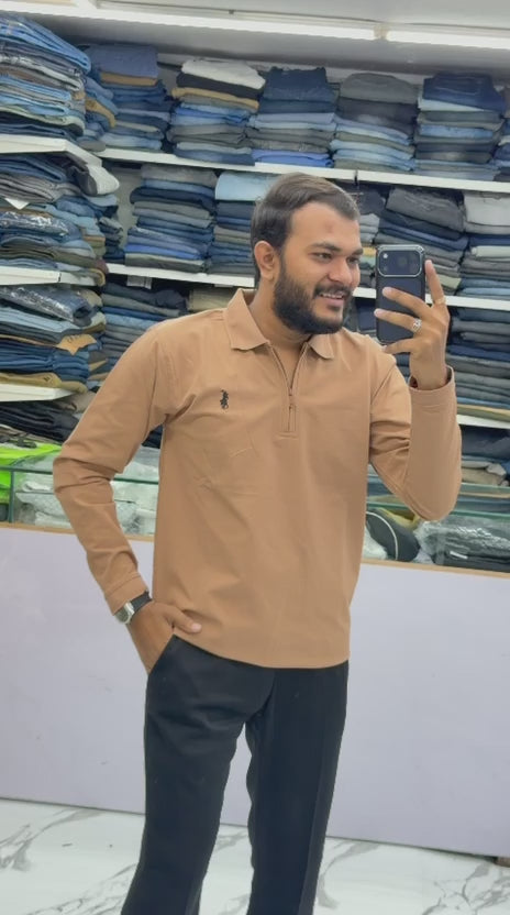 ✨ Premium Ribbed Half-Zip Polo T-Shirt
