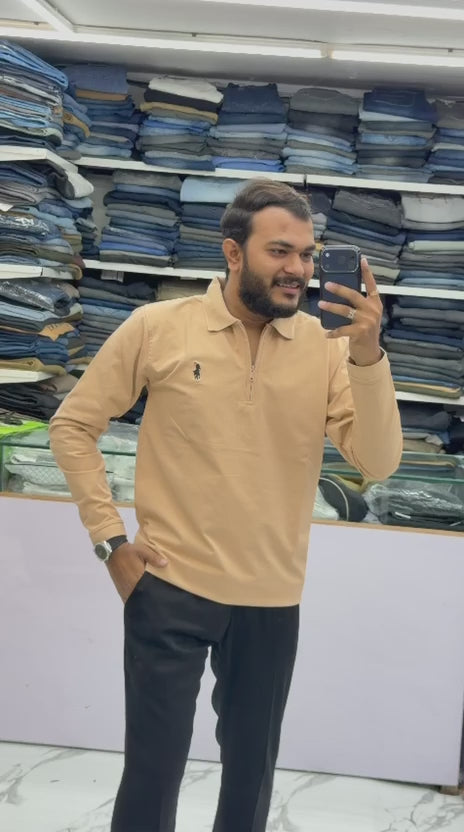 ✨ Premium Ribbed Half-Zip Polo T-Shirt