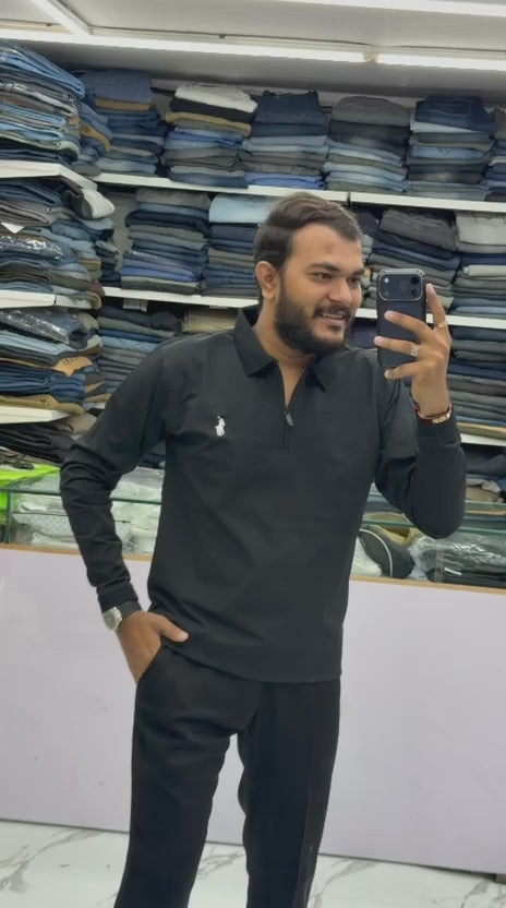 ✨ Premium Ribbed Half-Zip Polo T-Shirt