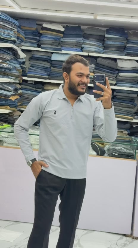 ✨ Premium Ribbed Half-Zip Polo T-Shirt